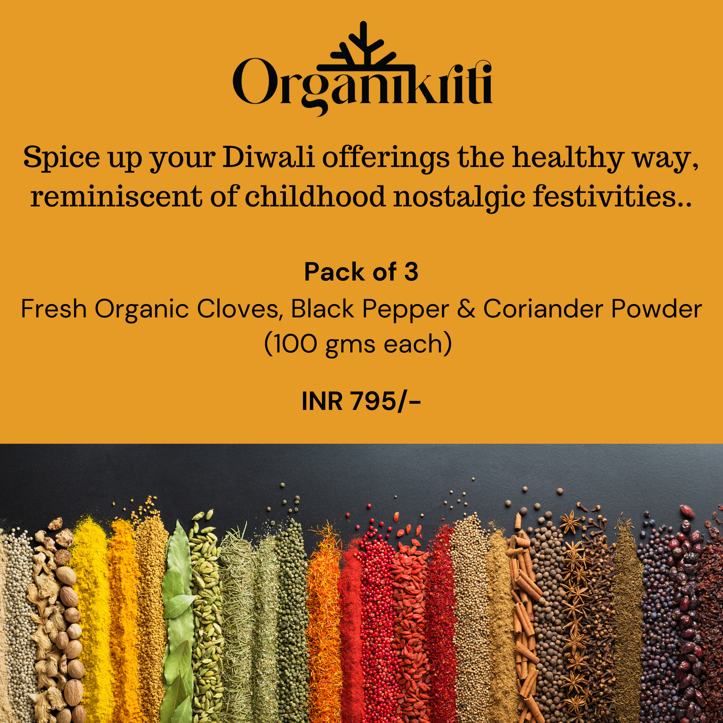 Organikriti Gift pack - Organic Cloves, Pepper, Coriander powder (100 gm each)