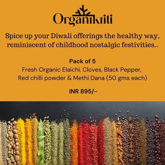 Organikriti Gift pack - Organic Cardamom, Cloves, Pepper, Red chilli powder and Fenugreek